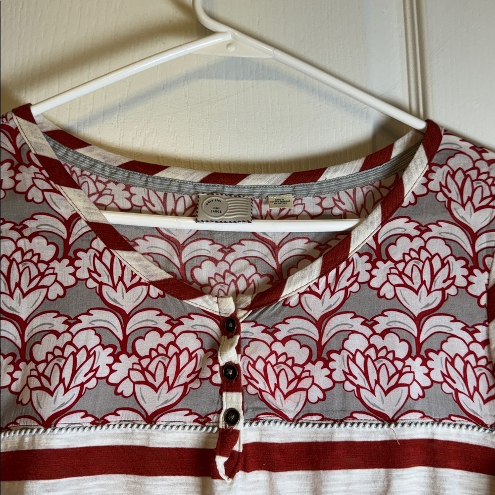 Anthropologie Blouse 3/4 Sleeve Striped Burnt Orange White Size Large EUC #2217 - Picture 3 of 4